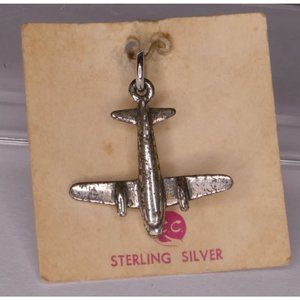Vintage Sterling Silver Airplane Charm On Original Card